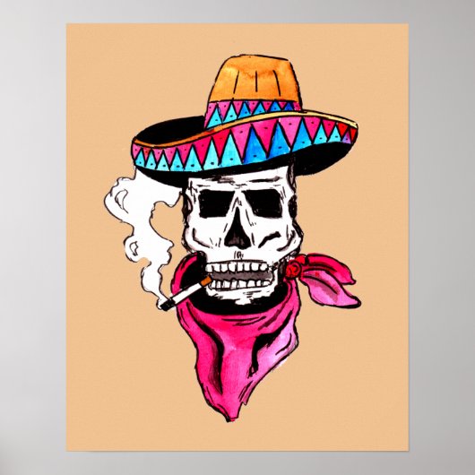 Poster Cow-boy squelette fumeur (Devant)