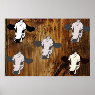 Poster Cow Heads Pop Art Wooden Print