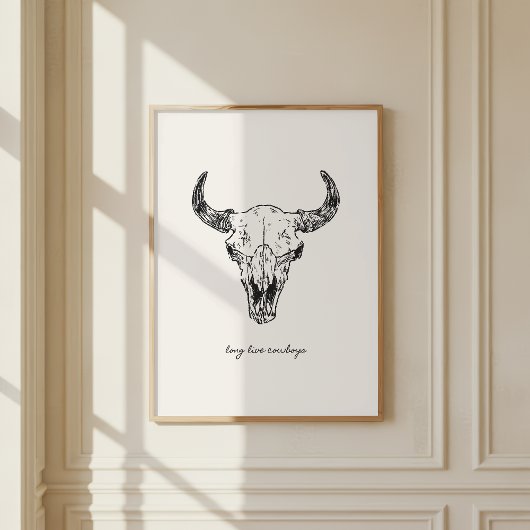 Poster Cow Skull Long Live Cowboys Western Wild West Wall