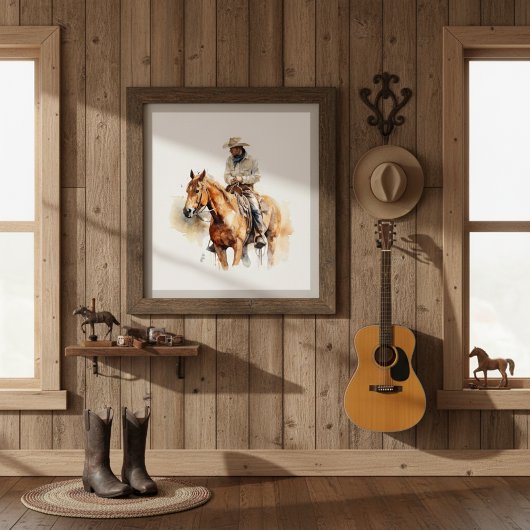 Poster cowboy à cheval brun aussi, personnalisable