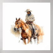 Poster cowboy à cheval brun aussi, personnalisable (Devant)