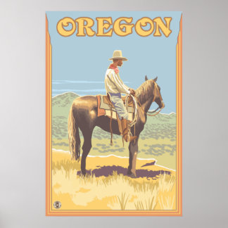 Poster Cowboy à cheval - Oregon