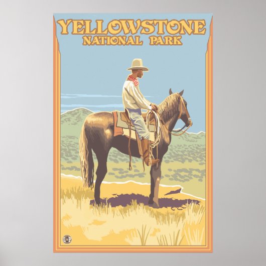 Poster Cowboy à cheval - Parc national de Yellowstone (Devant)