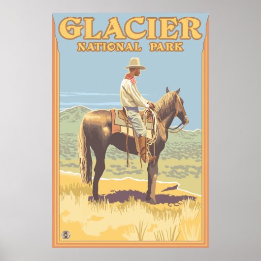 Poster Cowboy à cheval - Parc national des Glaciers, MT (Devant)