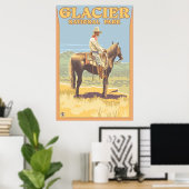 Poster Cowboy à cheval - Parc national des Glaciers, MT (Bureau à domicile)