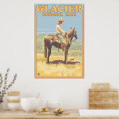 Poster Cowboy à cheval - Parc national des Glaciers, MT (Cuisine)