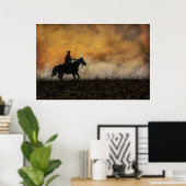 Poster Cowboy à cheval sur la ligne d'incendie d'un Prair (Bureau à domicile)