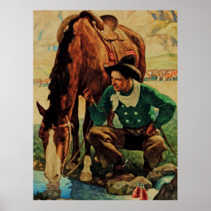 Poster Cowboy arroser son cheval par NC Wyeth