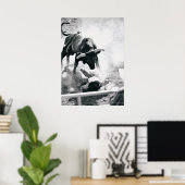 Poster Cowboy au sol après être tombé du taureau (Bureau à domicile)