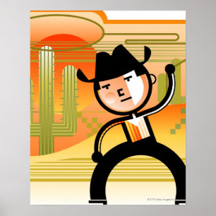 Poster Cowboy avec lasso et cactus