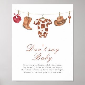 Poster Cowboy baby shower - Don't say baby 