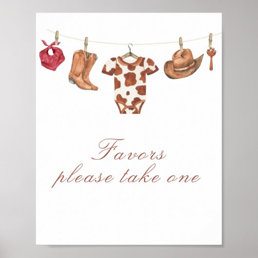 Poster Cowboy baby shower - favors, please take one (Devant)