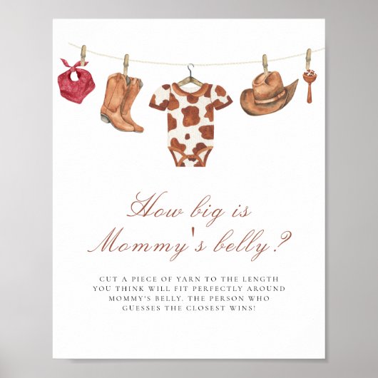 Poster Cowboy baby shower How big is mommy's belly  (Devant)