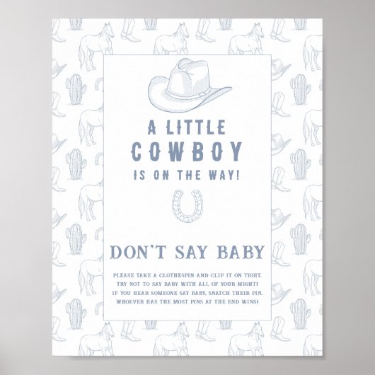 Poster Cowboy baby shower Ne dites pas bébé (Devant)