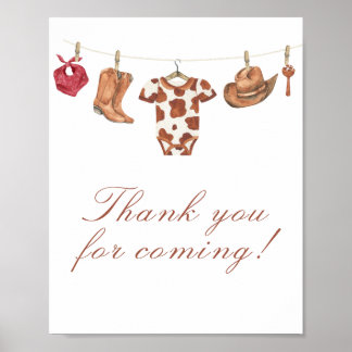 Poster Cowboy baby shower Thank you for coming
