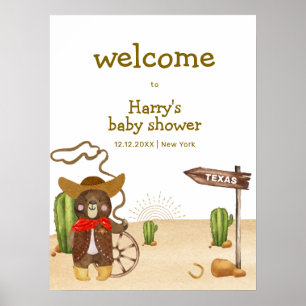 Poster Cowboy Bear Western Cactus Baby shower Bienvenue