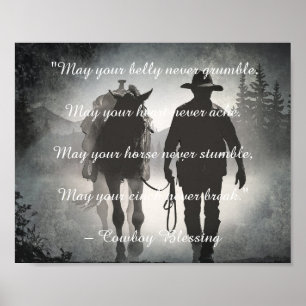 Poster Cowboy Blessing Horse Silhouette Découpage Imprime
