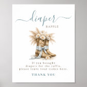 Poster Cowboy Boots Blue Bow Baby Shower Diaper Raffle  (Devant)