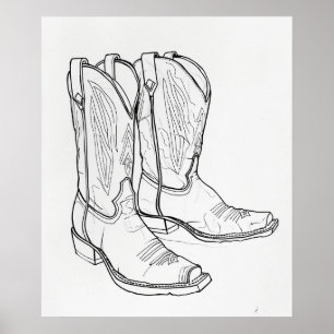 Poster Cowboy bottes noir moderne minimaliste ligne art