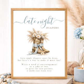 Poster Cowboy Bow Western Baby Shower Late Night Diapers