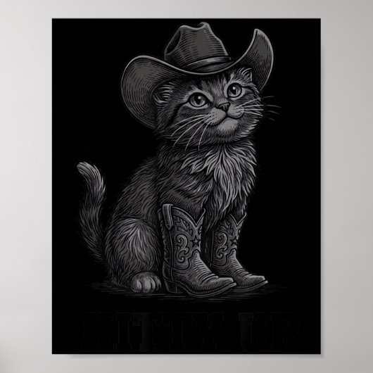 Poster Cowboy Cat Kitty Up Vintage Western Cat  (Devant)