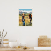 Poster Cowboy Cattle Ranch Young Boy Graphic Art (Cuisine)