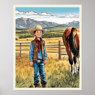 Poster Cowboy Cattle Ranch Young Boy Graphic Art