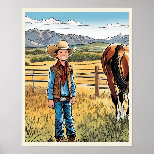 Poster Cowboy Cattle Ranch Young Boy Graphic Art (Devant)