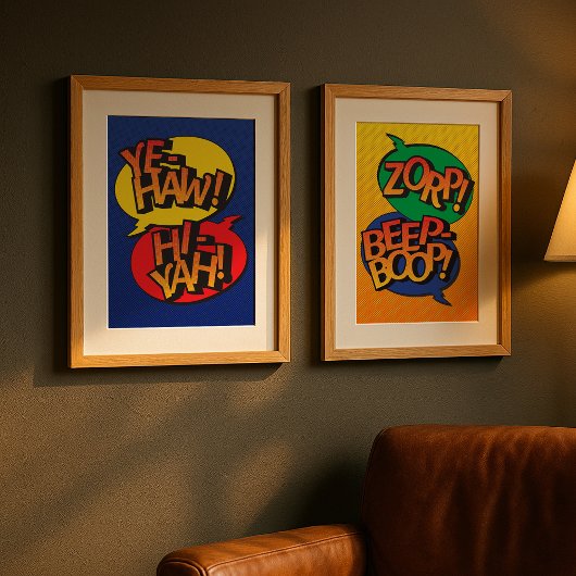 Poster Cowboy contre ninja pop art primaire