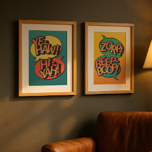 Poster Cowboy contre ninja pop art rétro