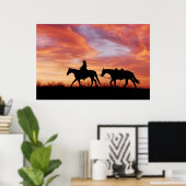 Poster Cowboy couché du soleil et silhouette de cheval (Bureau à domicile)