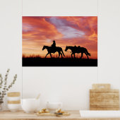 Poster Cowboy couché du soleil et silhouette de cheval (Cuisine)