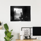 Poster Cowboy dans une porte avec des chevaux (Bureau à domicile)