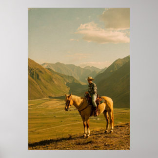 Poster Cowboy de l'Ouest & Cheval Palomino | Montagne Vin