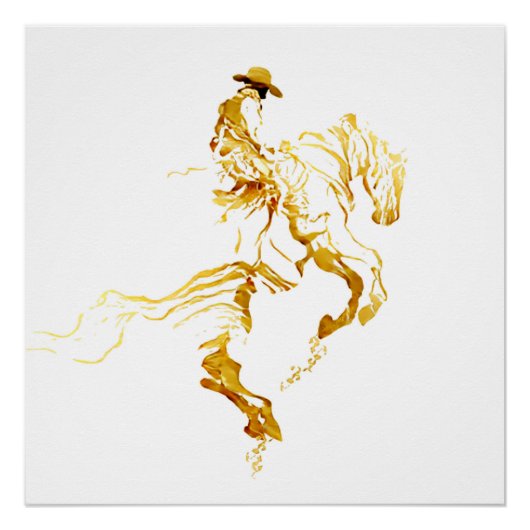 Poster Cowboy Doré sur Cheval Cabré (Devant)
