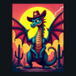 Poster Cowboy Dragon Showdown - Funny Pop Art Imaginaire<br><div class="desc">Cette affiche raconte l'histoire de Sheriff Sparky, un dragon féroce au côté comique. Le petit casquette de cowboy étoilé sur sa tête massive est la clé, c'est le petit détail hilarant qui transforme une bête mythique en homme de loi d'un fantastique Occident sauvage. L'art est spécial parce qu'il mélange brillamment...</div>