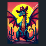 Poster Cowboy Dragon Showdown - Funny Pop Art Imaginaire<br><div class="desc">Cette affiche raconte l'histoire de Sheriff Sparky, un dragon féroce au côté comique. Le petit casquette de cowboy étoilé sur sa tête massive est la clé, c'est le petit détail hilarant qui transforme une bête mythique en homme de loi d'un fantastique Occident sauvage. L'art est spécial parce qu'il mélange brillamment...</div>