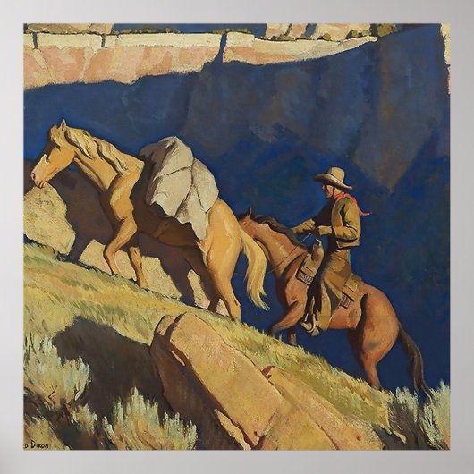 Poster « Cowboy et cheval de bât » par Maynard Dixon (Devant)