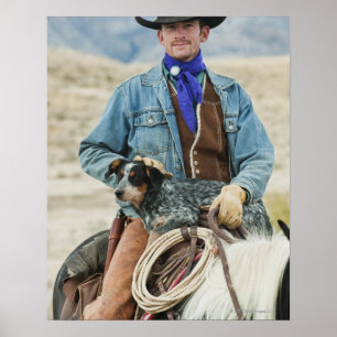 Poster Cowboy et chien à cheval
