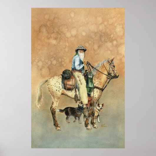 Poster Cowboy et son aquarelle Appaloosa (Devant)