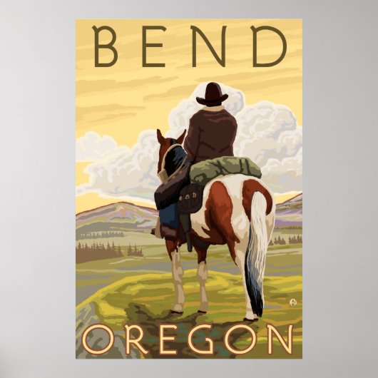 Poster Cowboy & Horse - Bend, Oregon (Devant)