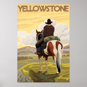 Poster Cowboy & Horse - Parc national de Yellowstone