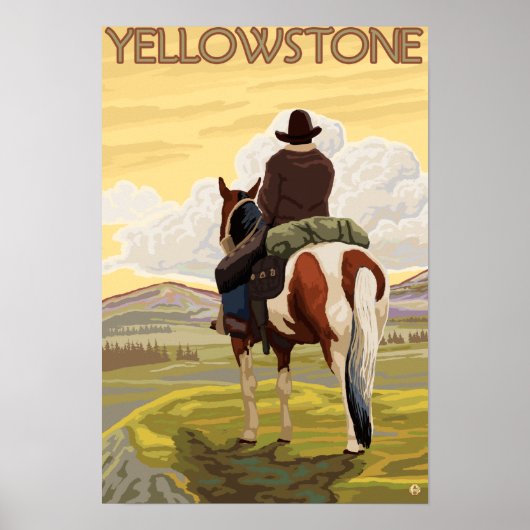 Poster Cowboy & Horse - Parc national de Yellowstone (Devant)