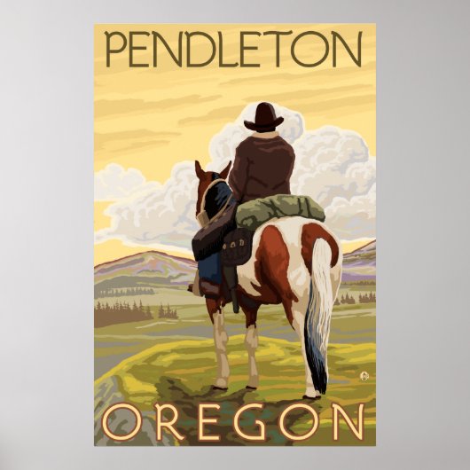 Poster Cowboy & Horse - Pendleton, Oregon (Devant)