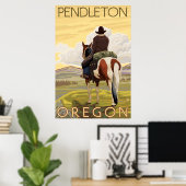 Poster Cowboy & Horse - Pendleton, Oregon (Bureau à domicile)
