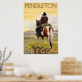 Poster Cowboy & Horse - Pendleton, Oregon (Cuisine)