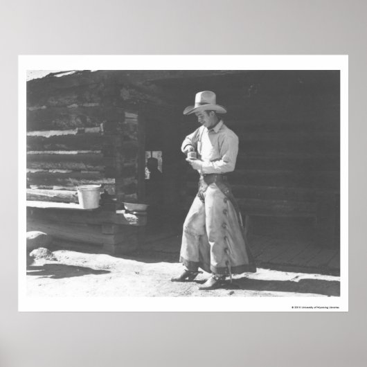 Poster Cowboy mangeant d'une canette de beurre d'arachide (Devant)