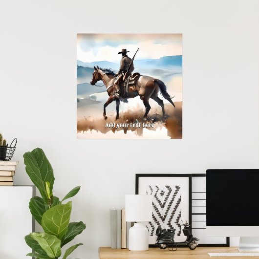 Poster Cowboy moderne chevauchant un cheval (Bureau à domicile)