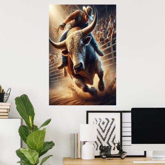 Poster Cowboy monte un taureau bourreau (Bureau à domicile)