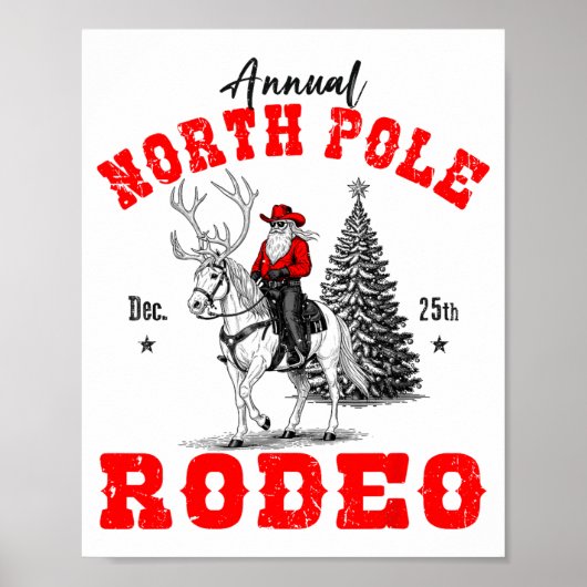 Poster Cowboy Santa Riding Reindeer North Le Rodeo Christ (Devant)